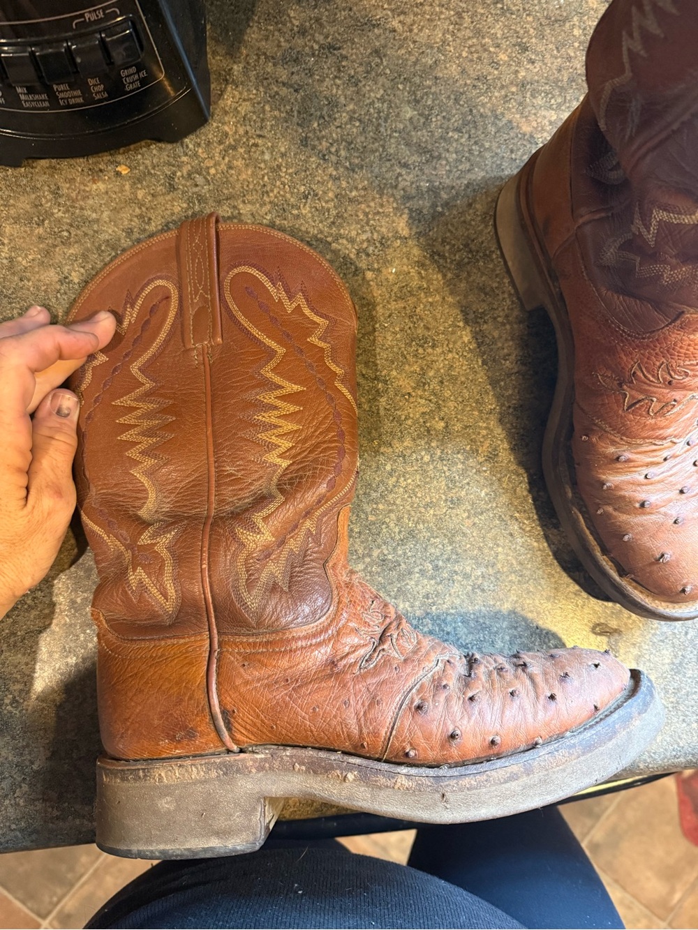 Lucchese Brown Ostrich leather Cowboy Boots - Picture 4 of 5